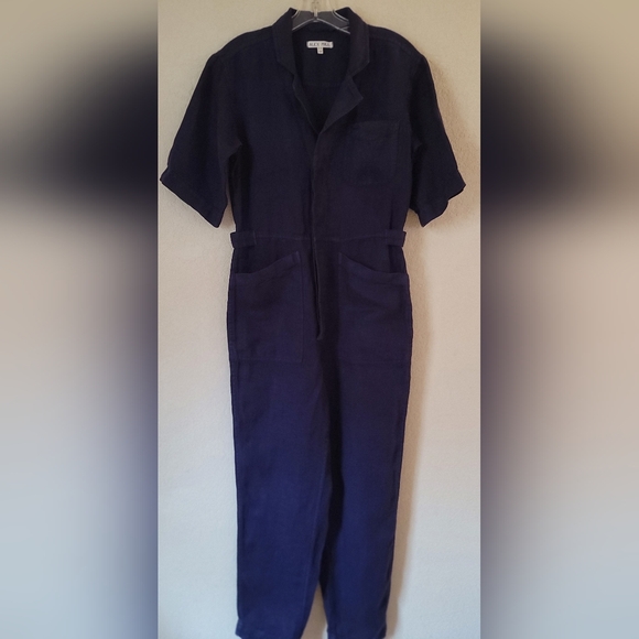 Alex Mill Standard Blue Linen Jumpsuit Womens Size XS Short Sleeve Button Front - Picture 4 of 14